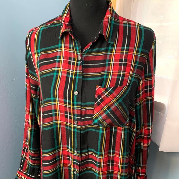 Old Navy Red Festive Plaid Button Front Shirt Dress Size Medium - Picture 3 of 8